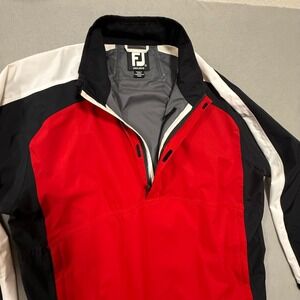 FootJoy DryJoys FJ Red Blue Sleeve Half Zip Long Sleeve Pullover Golf Men Large
